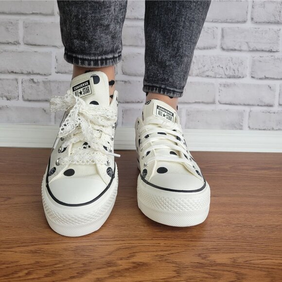 ❤️Chuck Taylor All Star Lift Platform Polka Dots 10 Women Shoes White A10689C❤️ - Picture 7 of 15
